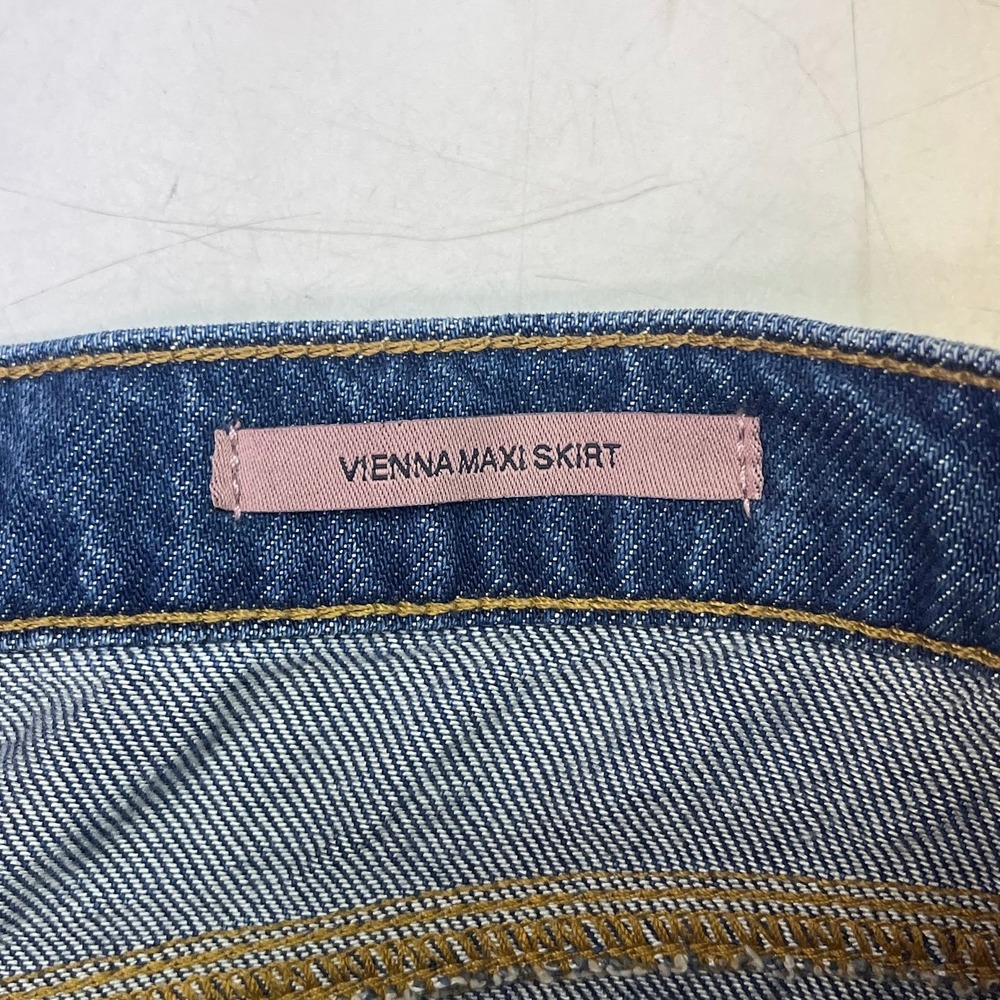 Johnny Was Vienna Maxi Skirt Blue Denim Raw Hem Back Slit Size 30 Womens - Picture 10 of 14